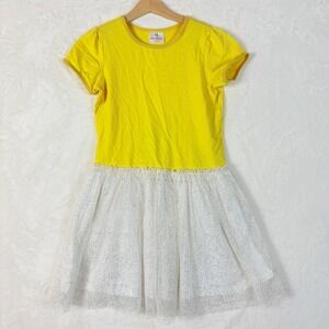 Hanna Andersson Dress Girls Sz 140  Yellow‎ Tulle Skirt Dress Sparkle Glitter